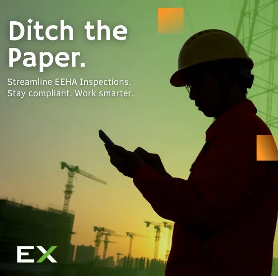 Worker using mobile device on site — ditch the paper, streamline EEHA inspections